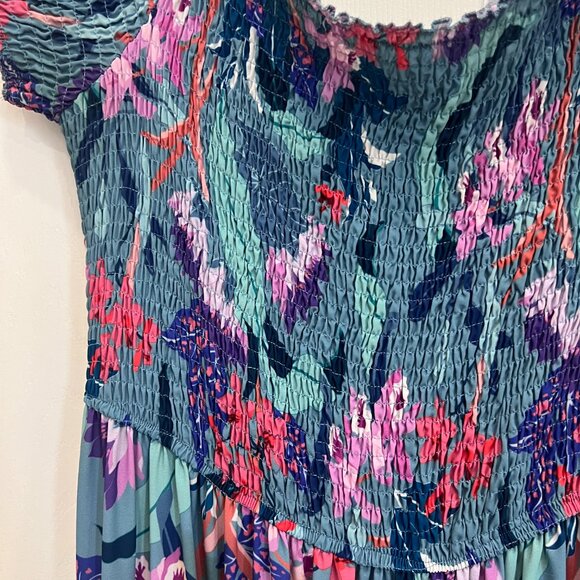 City Chic Aqua Blue Floral Maxi Dress with Smocked Bodice Plus Size 18 - Picture 11 of 15